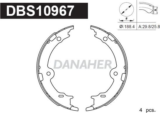 Danaher DBS10967 - Комплект спирачна челюст, ръчна спирачка vvparts.bg