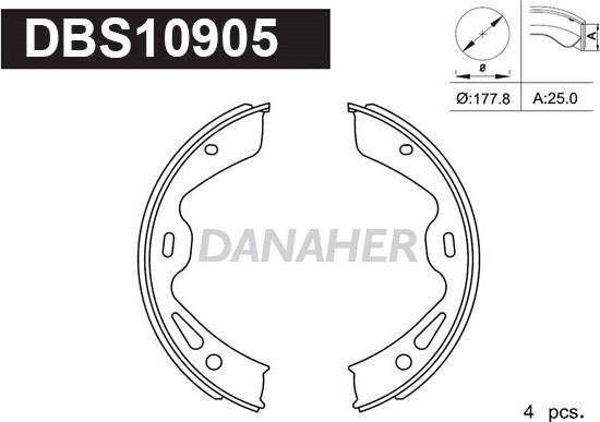 Danaher DBS10905 - Комплект спирачна челюст, ръчна спирачка vvparts.bg