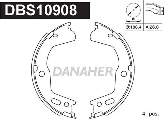 Danaher DBS10908 - Комплект спирачна челюст, ръчна спирачка vvparts.bg