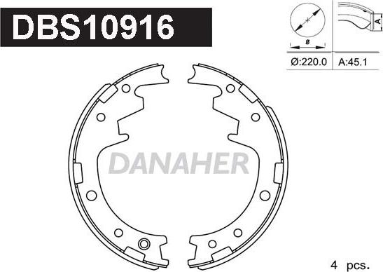 Danaher DBS10916 - Комплект спирачна челюст vvparts.bg