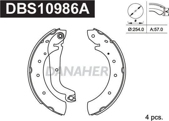 Danaher DBS10986A - Комплект спирачна челюст vvparts.bg