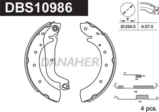 Danaher DBS10986 - Комплект спирачна челюст vvparts.bg