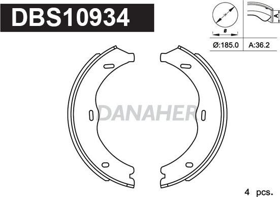 Danaher DBS10934 - Комплект спирачна челюст, ръчна спирачка vvparts.bg