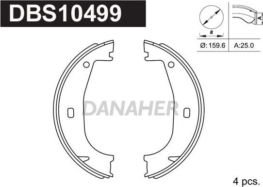 Danaher DBS10499 - Комплект спирачна челюст, ръчна спирачка vvparts.bg