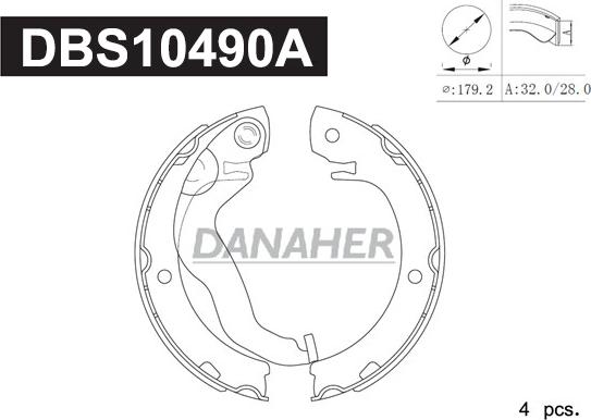 Danaher DBS10490A - Комплект спирачна челюст, ръчна спирачка vvparts.bg