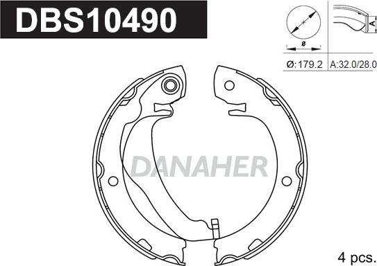 Danaher DBS10490 - Комплект спирачна челюст, ръчна спирачка vvparts.bg