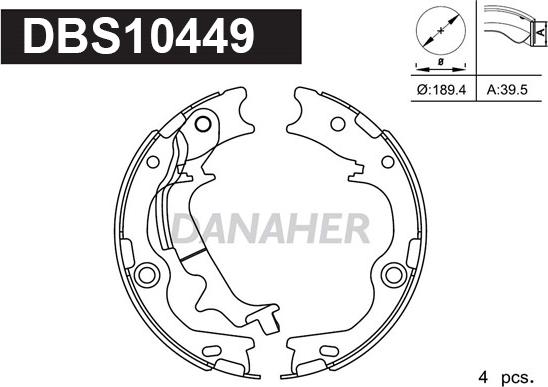 Danaher DBS10449 - Комплект спирачна челюст, ръчна спирачка vvparts.bg