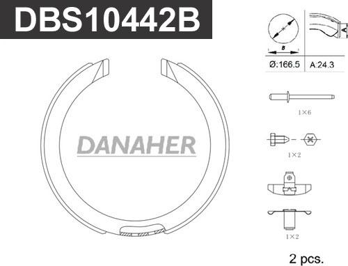 Danaher DBS10442B - Комплект спирачна челюст, ръчна спирачка vvparts.bg