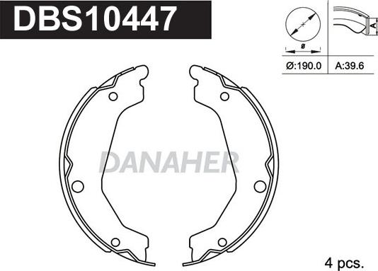 Danaher DBS10447 - Комплект спирачна челюст, ръчна спирачка vvparts.bg