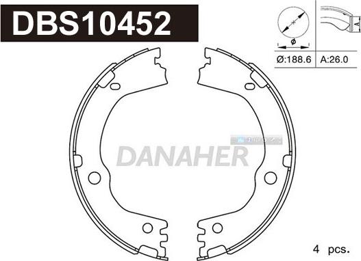 Danaher DBS10452 - Комплект спирачна челюст, ръчна спирачка vvparts.bg