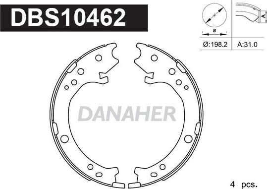 Danaher DBS10462 - Комплект спирачна челюст, ръчна спирачка vvparts.bg
