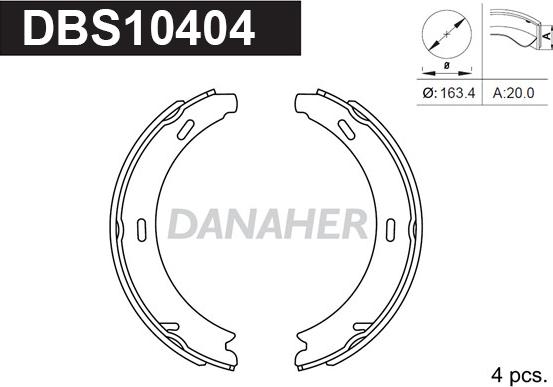 Danaher DBS10404 - Комплект спирачна челюст, ръчна спирачка vvparts.bg