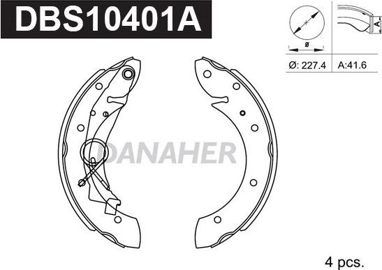 Danaher DBS10401A - Комплект спирачна челюст vvparts.bg