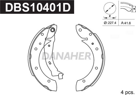 Danaher DBS10401D - Комплект спирачна челюст vvparts.bg
