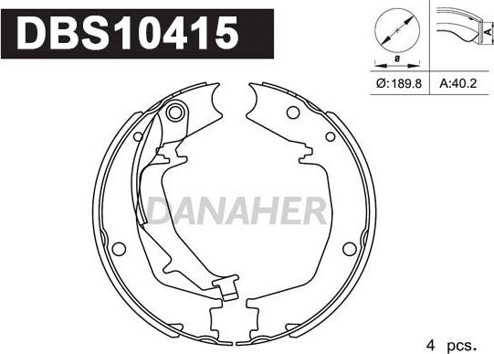 Danaher DBS10415 - Комплект спирачна челюст, ръчна спирачка vvparts.bg