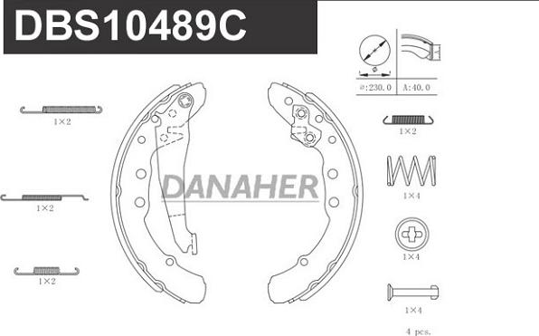 Danaher DBS10489C - Комплект спирачна челюст vvparts.bg