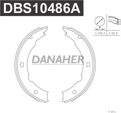 Danaher DBS10486A - Комплект спирачна челюст, ръчна спирачка vvparts.bg