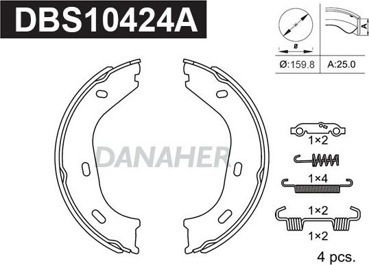 Danaher DBS10424A - Комплект спирачна челюст, ръчна спирачка vvparts.bg