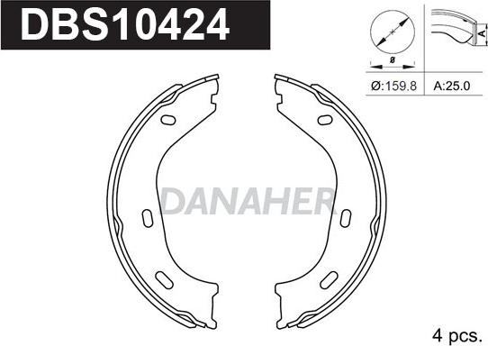 Danaher DBS10424 - Комплект спирачна челюст, ръчна спирачка vvparts.bg