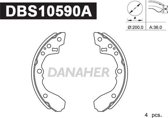 Danaher DBS10590A - Комплект спирачна челюст vvparts.bg