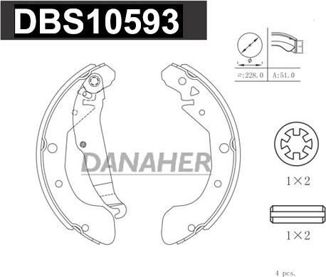 Danaher DBS10593 - Комплект спирачна челюст vvparts.bg