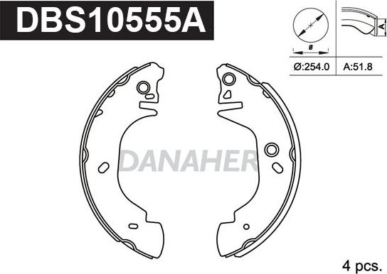 Danaher DBS10555A - Комплект спирачна челюст vvparts.bg