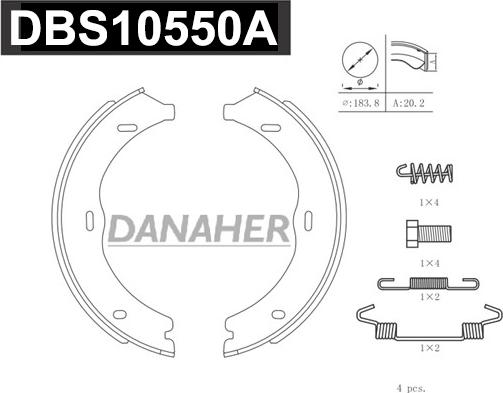 Danaher DBS10550A - Комплект спирачна челюст, ръчна спирачка vvparts.bg
