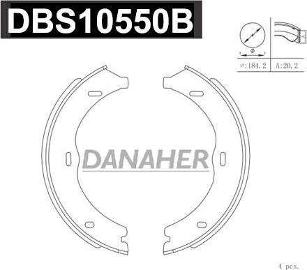 Danaher DBS10550B - Комплект спирачна челюст, ръчна спирачка vvparts.bg