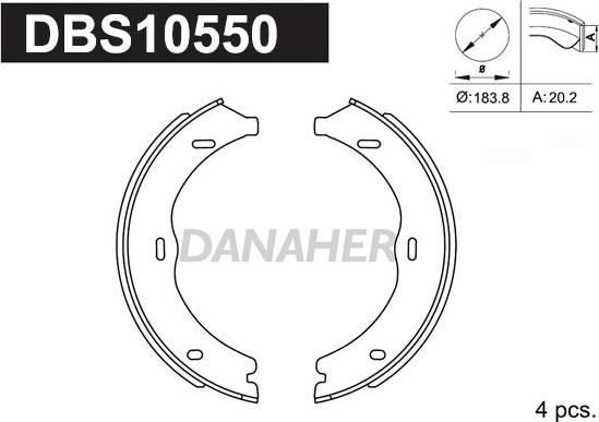 Danaher DBS10550 - Комплект спирачна челюст, ръчна спирачка vvparts.bg