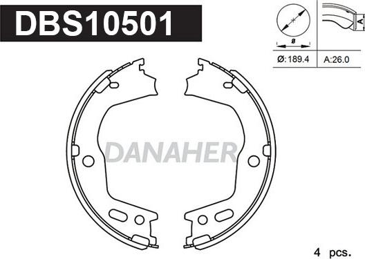 Danaher DBS10501 - Комплект спирачна челюст, ръчна спирачка vvparts.bg