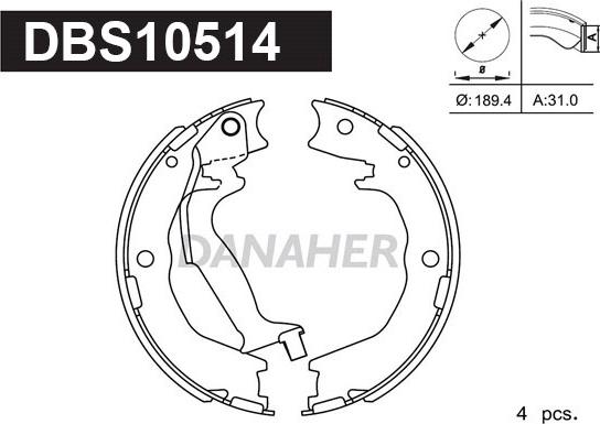 Danaher DBS10514 - Комплект спирачна челюст, ръчна спирачка vvparts.bg
