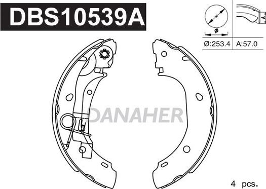 Danaher DBS10539A - Комплект спирачна челюст vvparts.bg