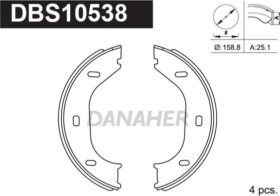 Danaher DBS10538 - Комплект спирачна челюст, ръчна спирачка vvparts.bg