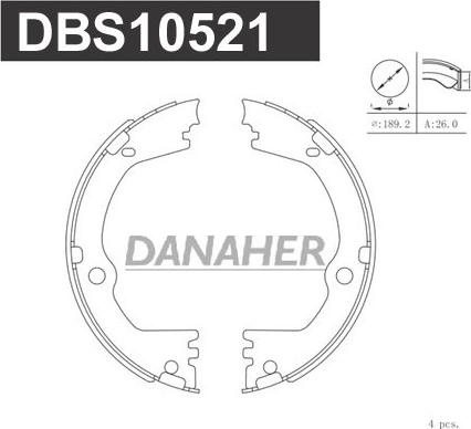 Danaher DBS10521 - Комплект спирачна челюст, ръчна спирачка vvparts.bg
