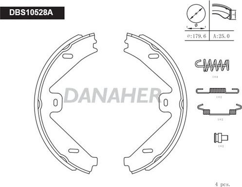 Danaher DBS10528A - Комплект спирачна челюст, ръчна спирачка vvparts.bg