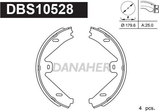 Danaher DBS10528 - Комплект спирачна челюст, ръчна спирачка vvparts.bg