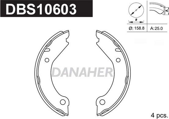 Danaher DBS10603 - Комплект спирачна челюст, ръчна спирачка vvparts.bg