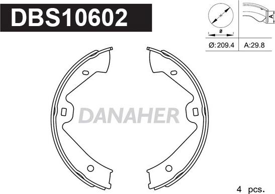 Danaher DBS10602 - Комплект спирачна челюст, ръчна спирачка vvparts.bg