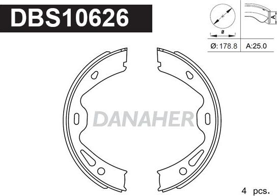 Danaher DBS10626 - Комплект спирачна челюст, ръчна спирачка vvparts.bg