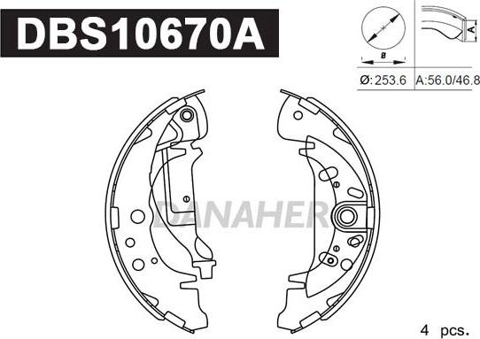 Danaher DBS10670A - Комплект спирачна челюст vvparts.bg
