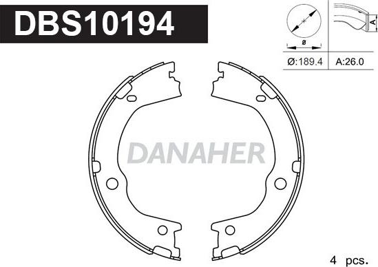 Danaher DBS10194 - Комплект спирачна челюст, ръчна спирачка vvparts.bg