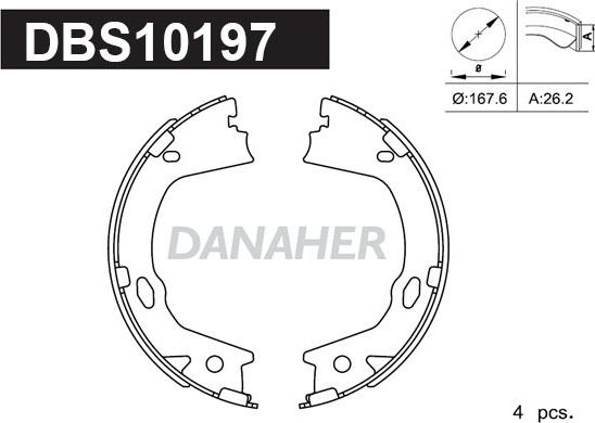 Danaher DBS10197 - Комплект спирачна челюст, ръчна спирачка vvparts.bg