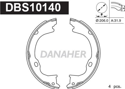 Danaher DBS10140 - Комплект спирачна челюст, ръчна спирачка vvparts.bg