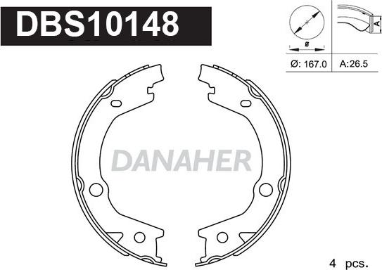 Danaher DBS10148 - Комплект спирачна челюст, ръчна спирачка vvparts.bg