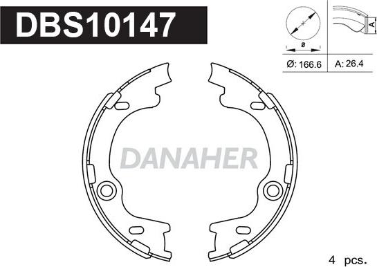 Danaher DBS10147 - Комплект спирачна челюст, ръчна спирачка vvparts.bg