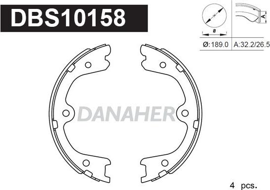 Danaher DBS10158 - Комплект спирачна челюст, ръчна спирачка vvparts.bg