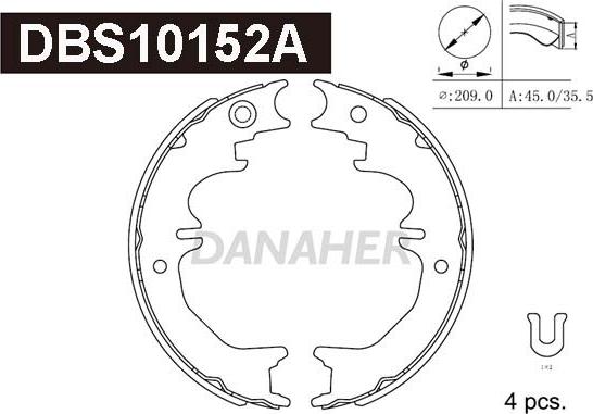 Danaher DBS10152A - Комплект спирачна челюст, ръчна спирачка vvparts.bg