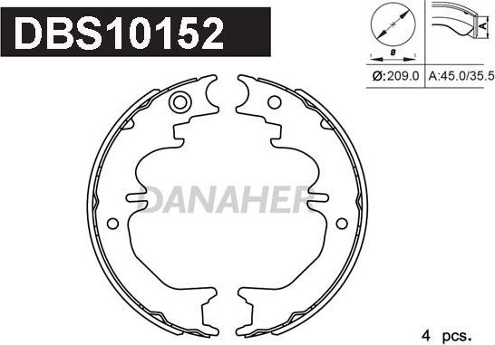 Danaher DBS10152 - Комплект спирачна челюст, ръчна спирачка vvparts.bg