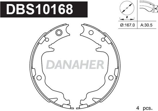 Danaher DBS10168 - Комплект спирачна челюст, ръчна спирачка vvparts.bg