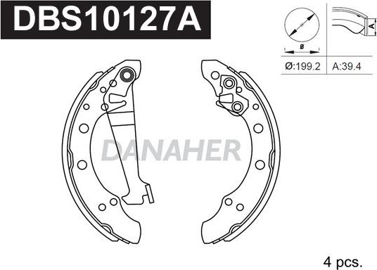 Danaher DBS10127A - Комплект спирачна челюст vvparts.bg